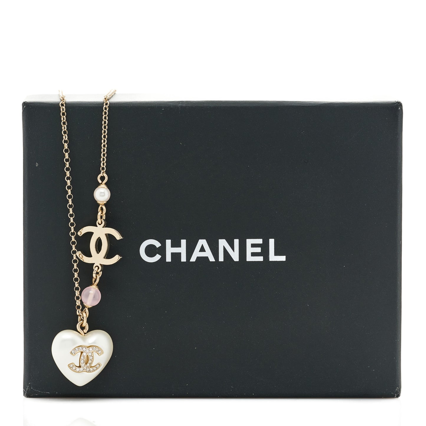 Resin Crystal CC Heart Necklace Pearly White Gold