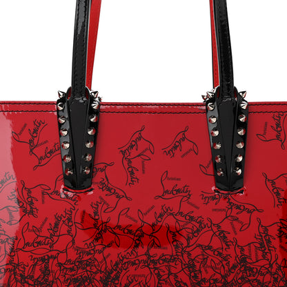 Christian Louboutin Patent Calfskin Spikes East West Cabata Tote Red Black 8 of 11