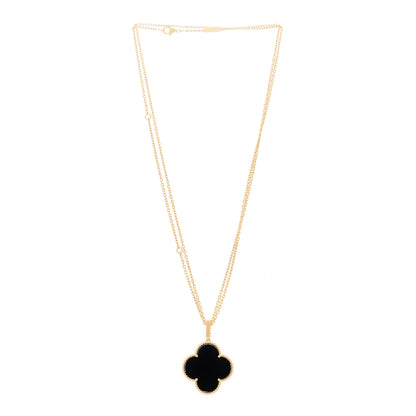 Van Cleef & Arpels 18K Yellow Gold Black Onyx Magic Alhambra Pendant Necklace 3 of 5