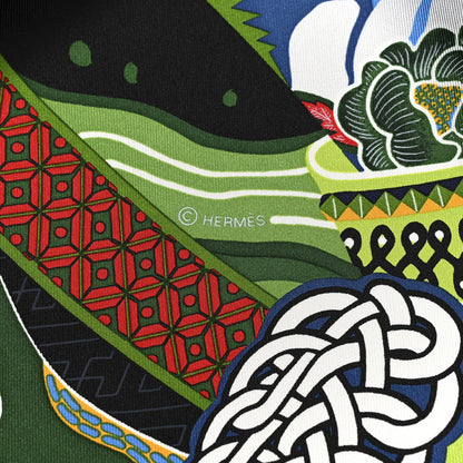 Hermes Silk Twill Duo Cosmique Scarf 90 Black Vert Multicolor 3 of 3