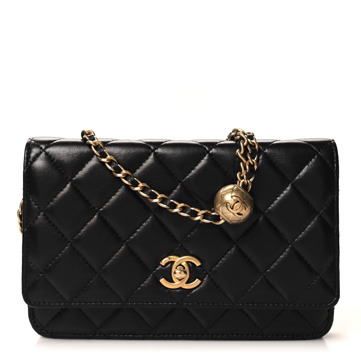 Chanel Lambskin Quilted CC Pearl Crush Wallet on Chain WOC Black 1 of 12