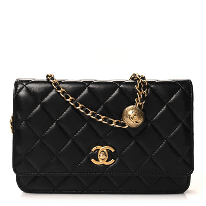 Chanel Lambskin Quilted CC Pearl Crush Wallet on Chain WOC Black 1 of 12