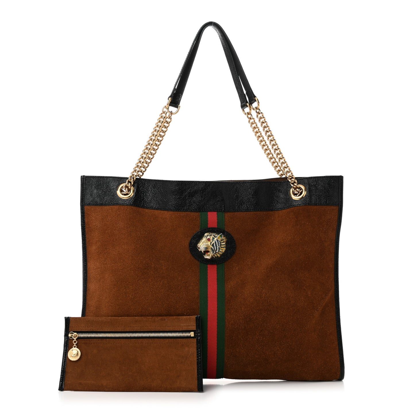 Suede Patent Large Rajah Chain Tote Nocciola Black