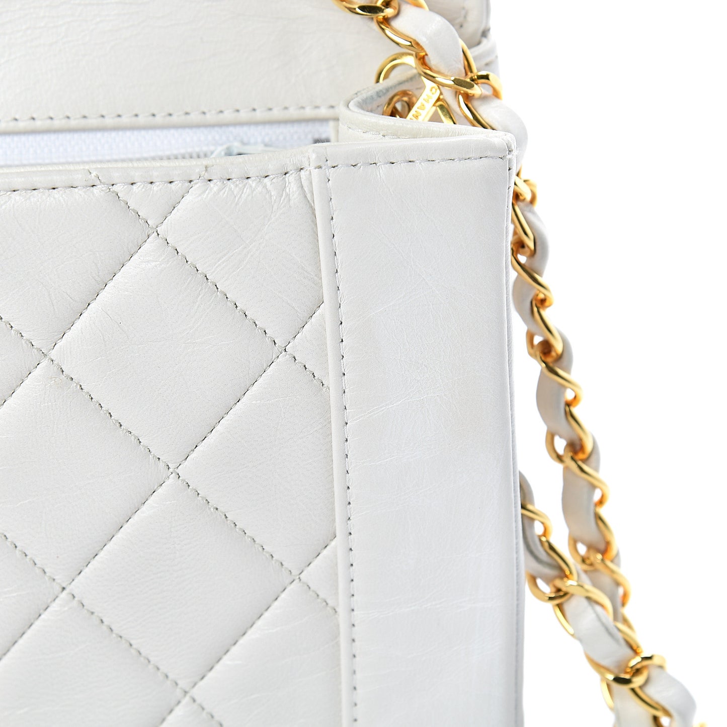 Lambskin Quilted Medium Single Flap White