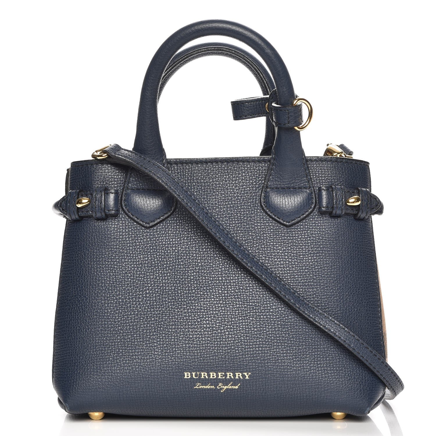 Burberry Grainy Calfskin House Check Baby Banner Tote Ink Blue 1 of 9