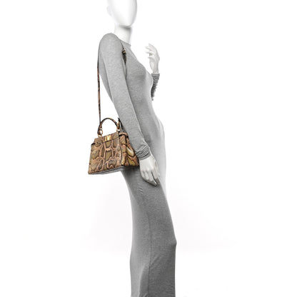 Fendi Snakeskin Mini Peekaboo Iconic Satchel Pink Green 2 of 14