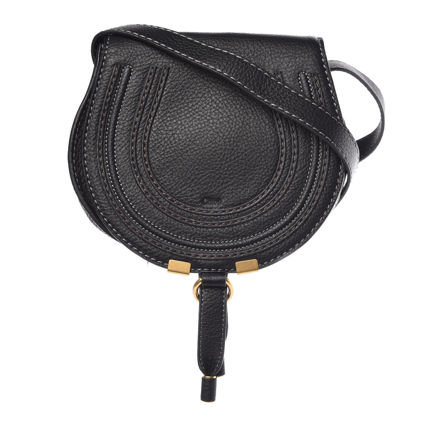Calfskin Mini Marcie Round Crossbody Bag Black