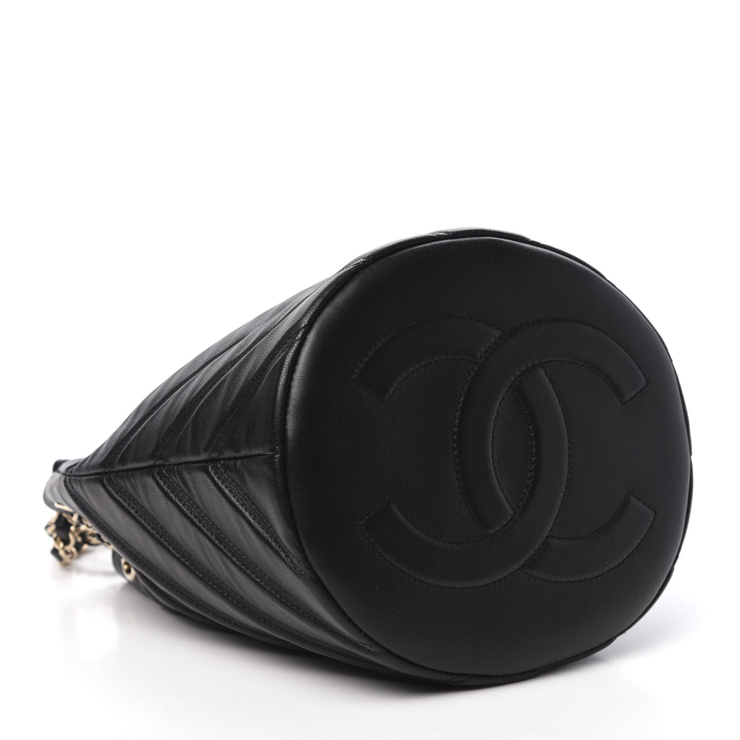 Chanel Lambskin Chevron Small Drawstring Bag Black 4 of 11