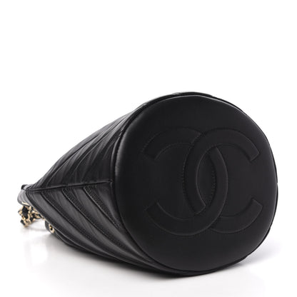 Chanel Lambskin Chevron Small Drawstring Bag Black 4 of 11