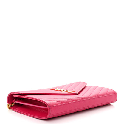 Saint Laurent Grain De Poudre Matelasse Chevron Monogram Chain Wallet Lipstick Fuchsia 4 of 11