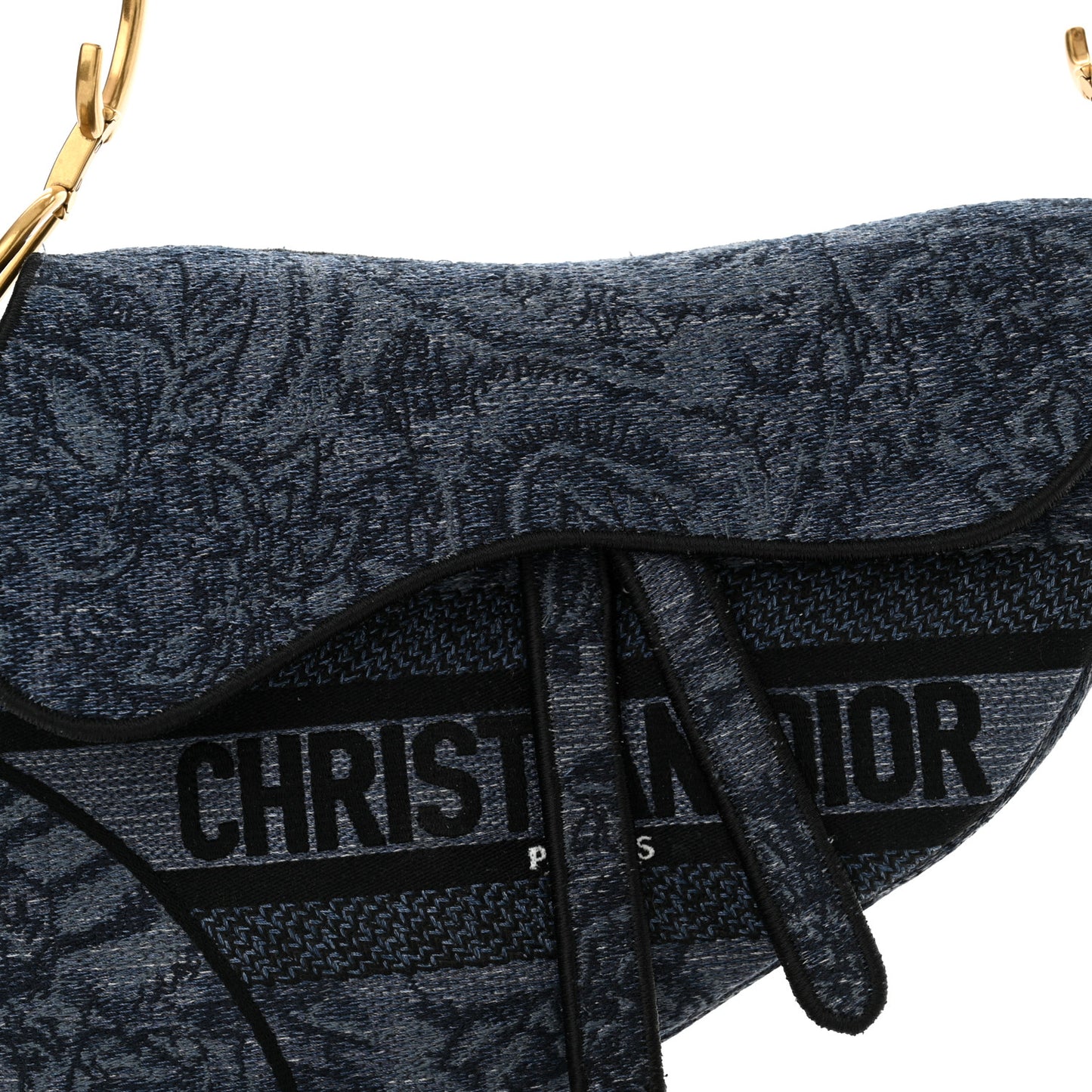 Canvas Embroidered Floral Saddle Bag Blue