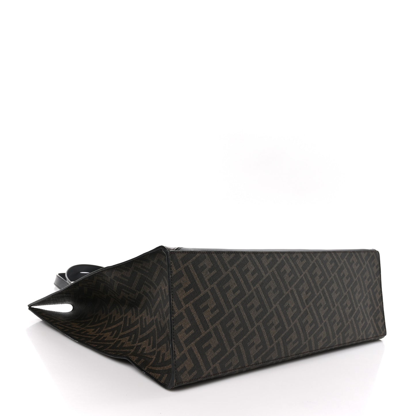 Glazed Fabric Vitello Liberty FF 1974 Diagonal East West Shopper Tote Tobacco Moresco Black