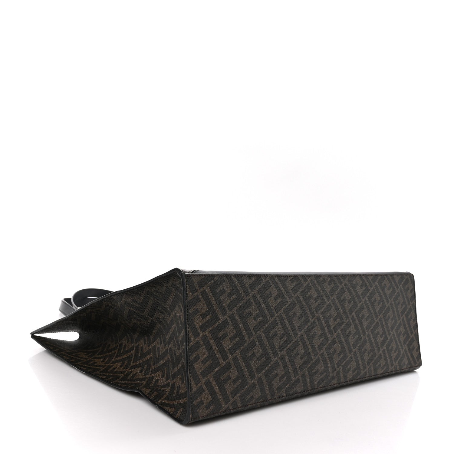 Fendi Glazed Fabric Vitello Liberty FF 1974 Diagonal East West Shopper Tote Tobacco Moresco Black 4 of 10