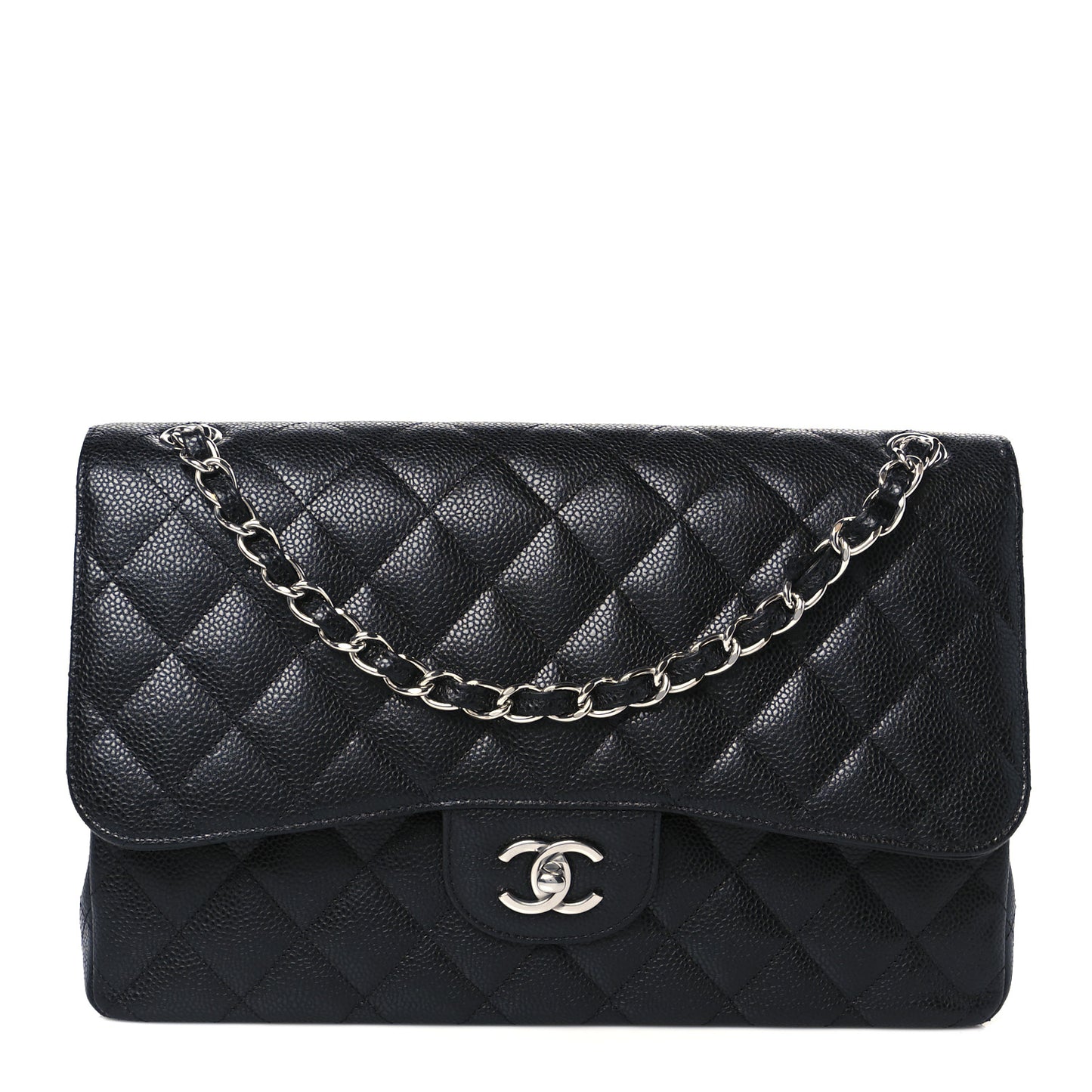 Caviar Quilted Jumbo Double Flap Black