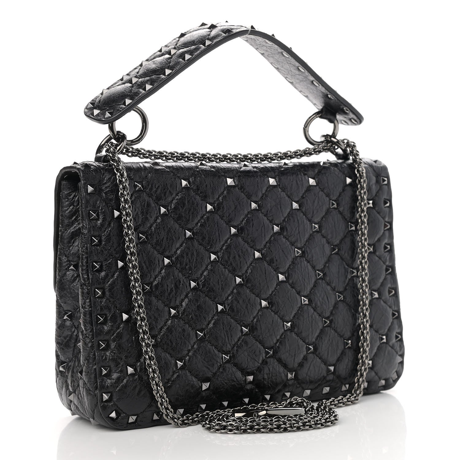Valentino Garavani Craquele Nappa Medium Rockstud Spike Shoulder Bag Black 3 of 9