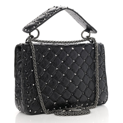 Valentino Garavani Craquele Nappa Medium Rockstud Spike Shoulder Bag Black 3 of 9