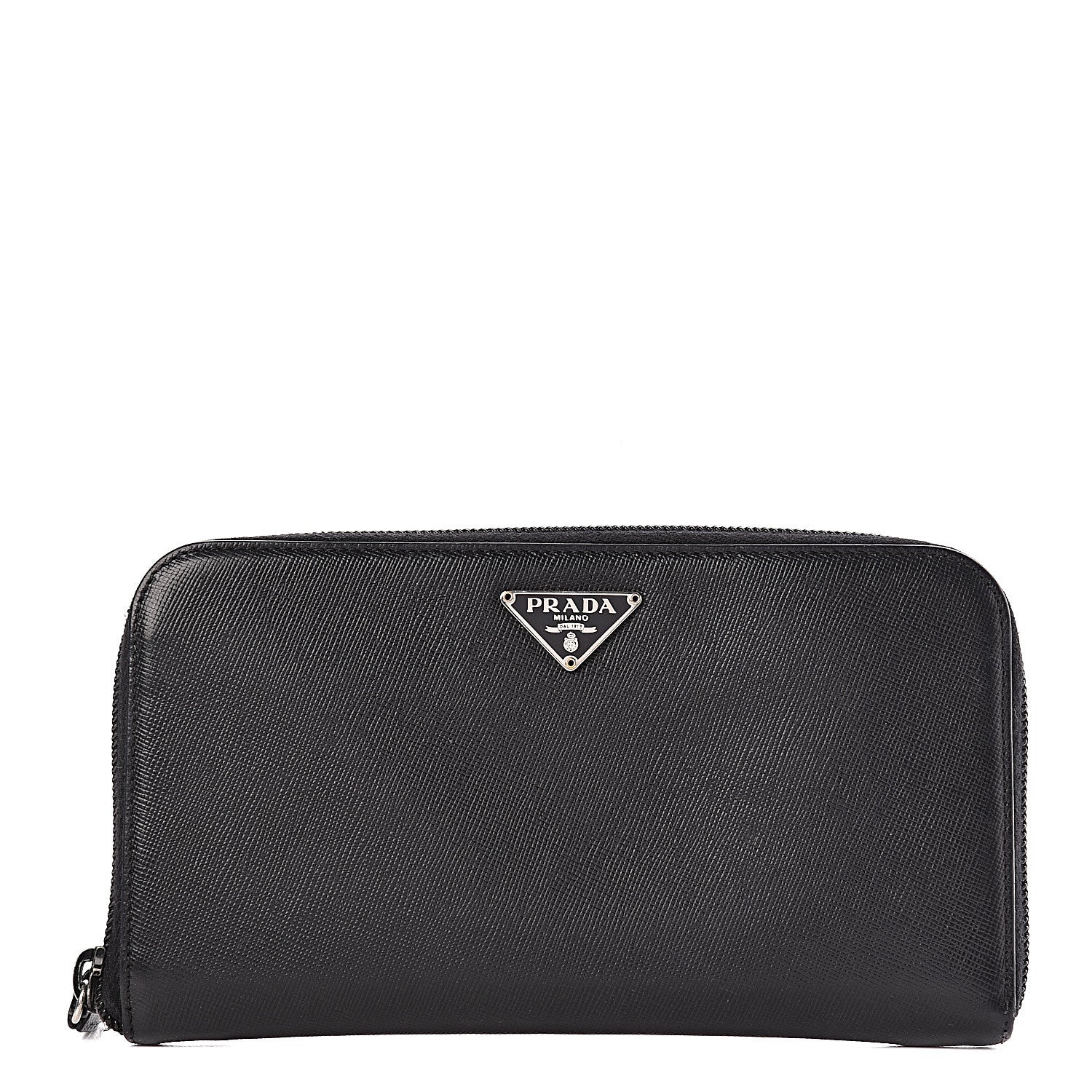 Prada Saffiano Metal Zip Around Wallet Black 1 of 15