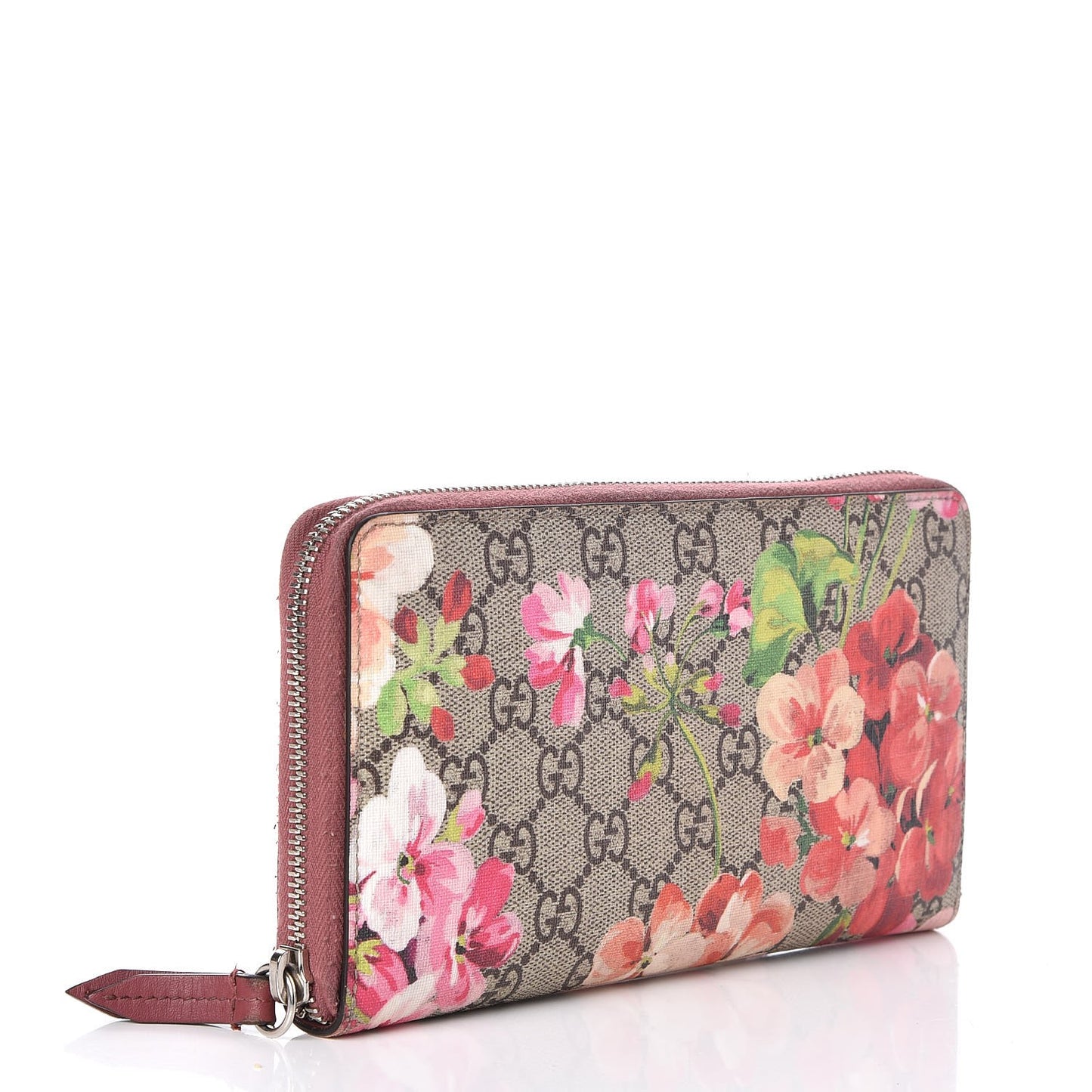 GG Supreme Monogram Blooms Zip Around Wallet Beige Multicolor Dry Rose