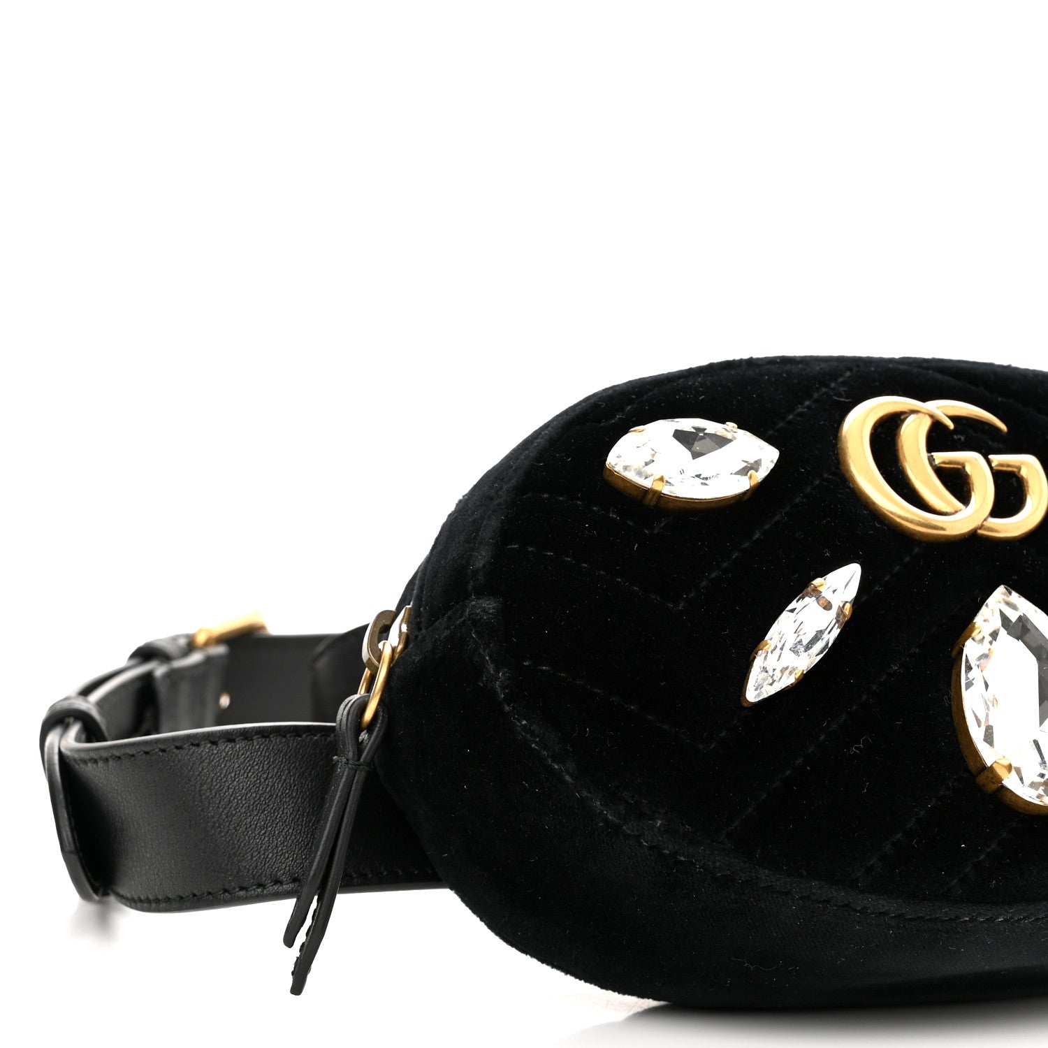 Gucci Velvet Matelasse Marquise Crystals GG Marmont Belt Bag 95 38 Black 9 of 10