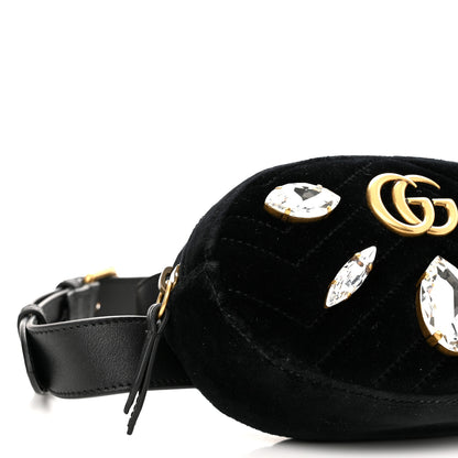 Gucci Velvet Matelasse Marquise Crystals GG Marmont Belt Bag 95 38 Black 9 of 10