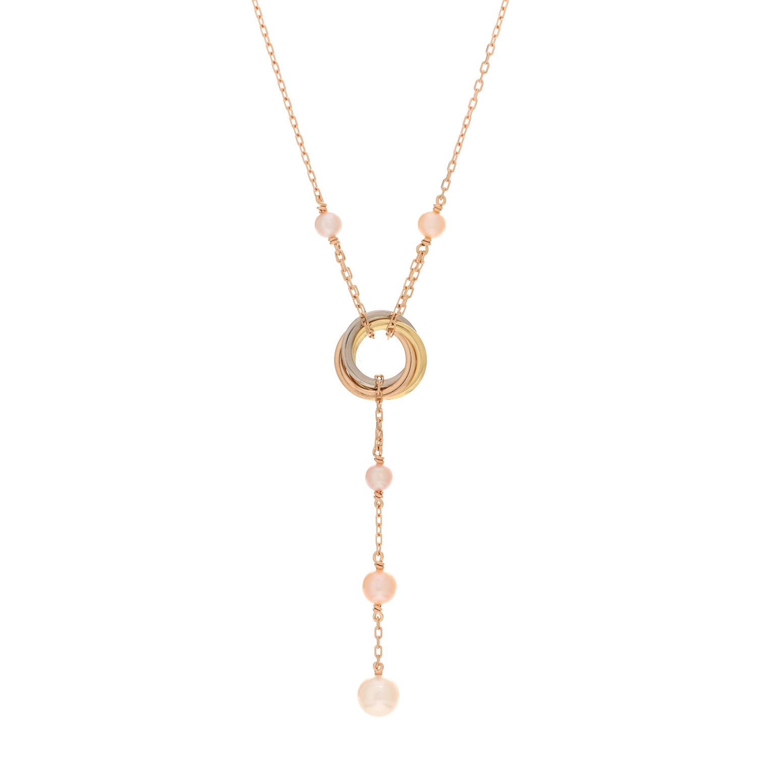 Cartier 18K Pink Yellow White Gold Pearl Trinity Drop Necklace 1 of 4
