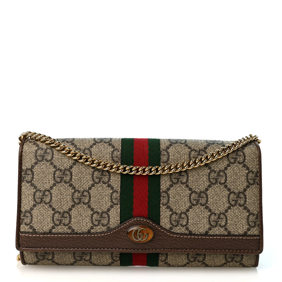 GG Supreme Monogram Web Ophidia Wallet On Chain Brown