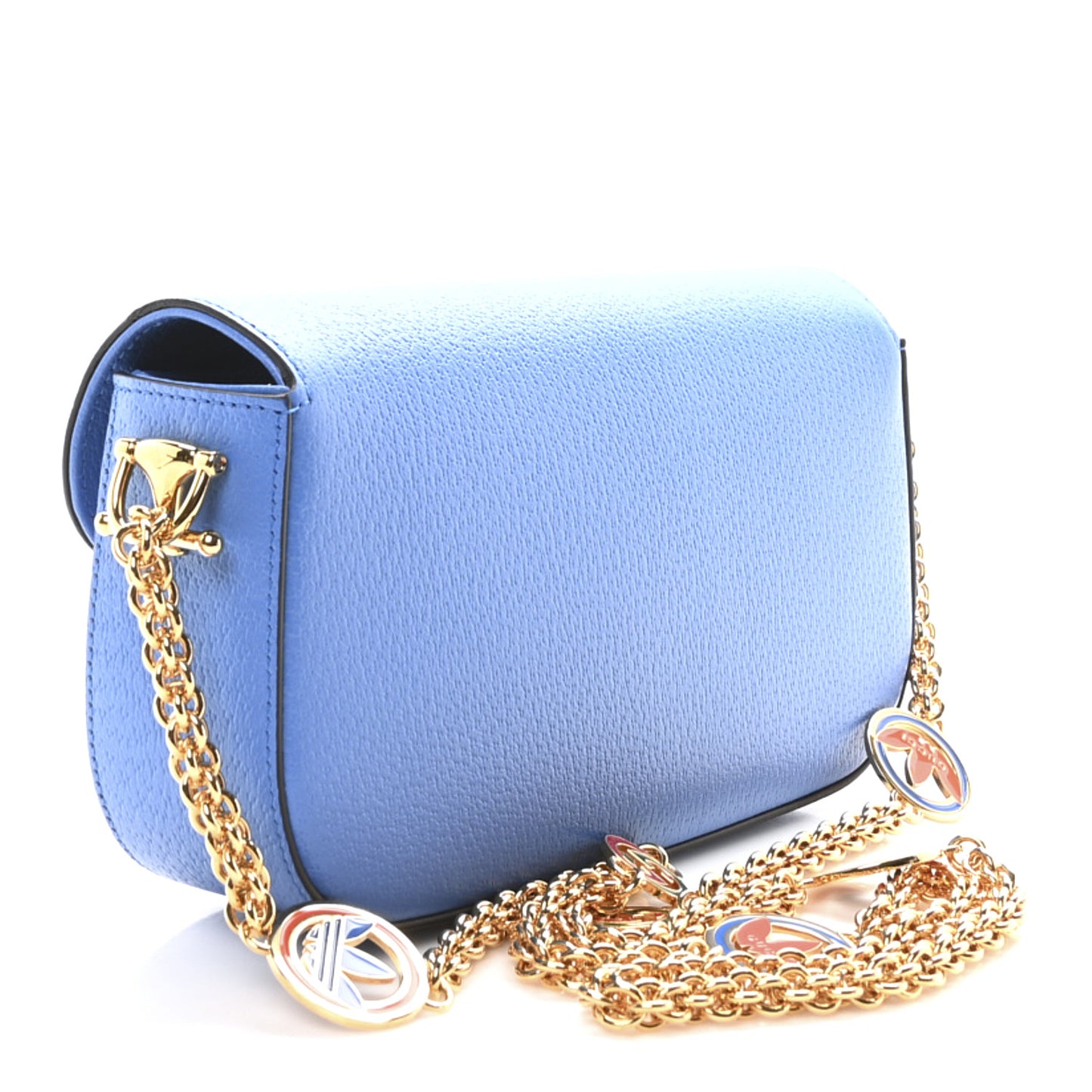 X ADIDAS Textured Dollar Calfskin Web Small Trefoil Horsebit 1955 Shoulder Bag Blue Off White