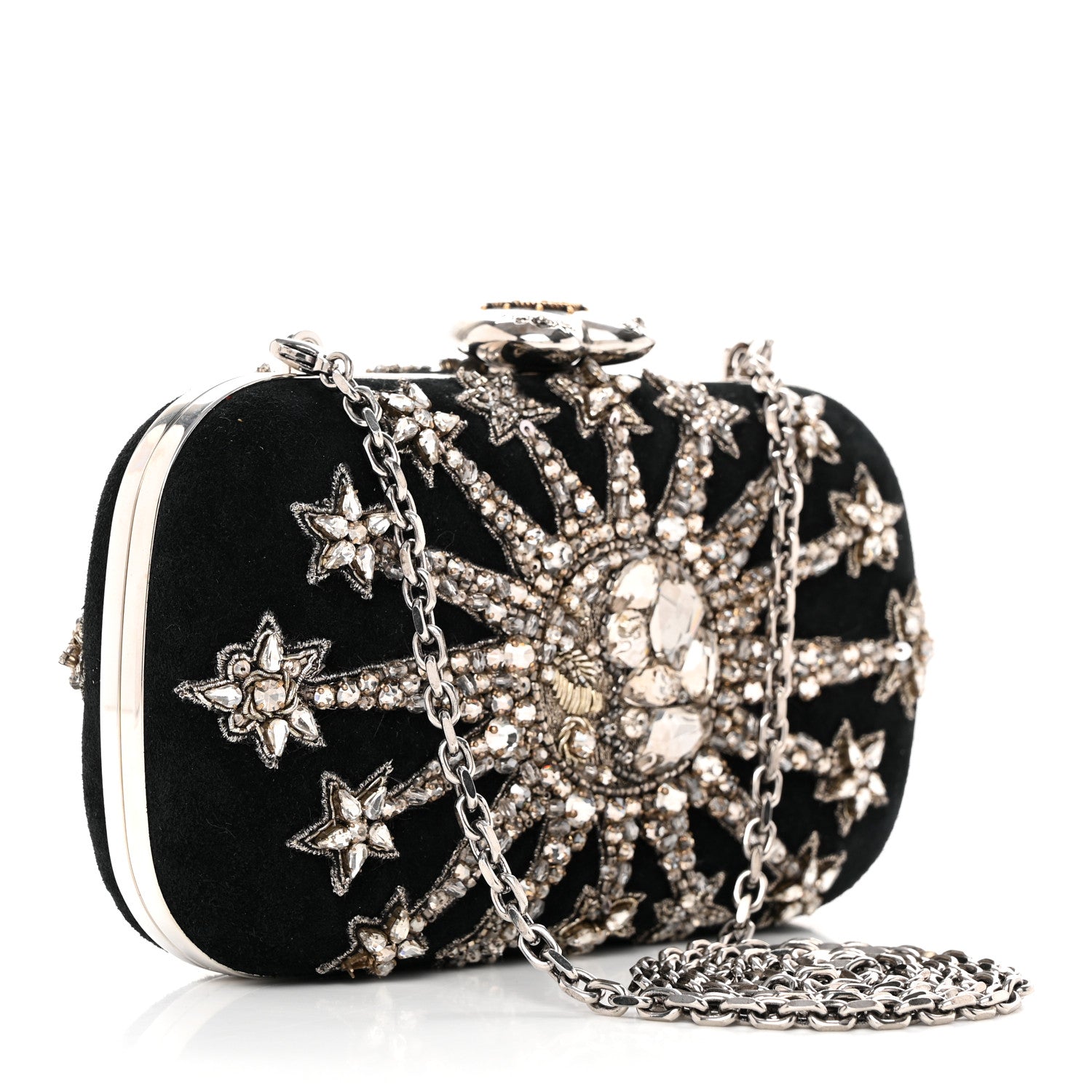 Alexander McQueen Suede Crystal Heart Chain Box Clutch Black 3 of 10