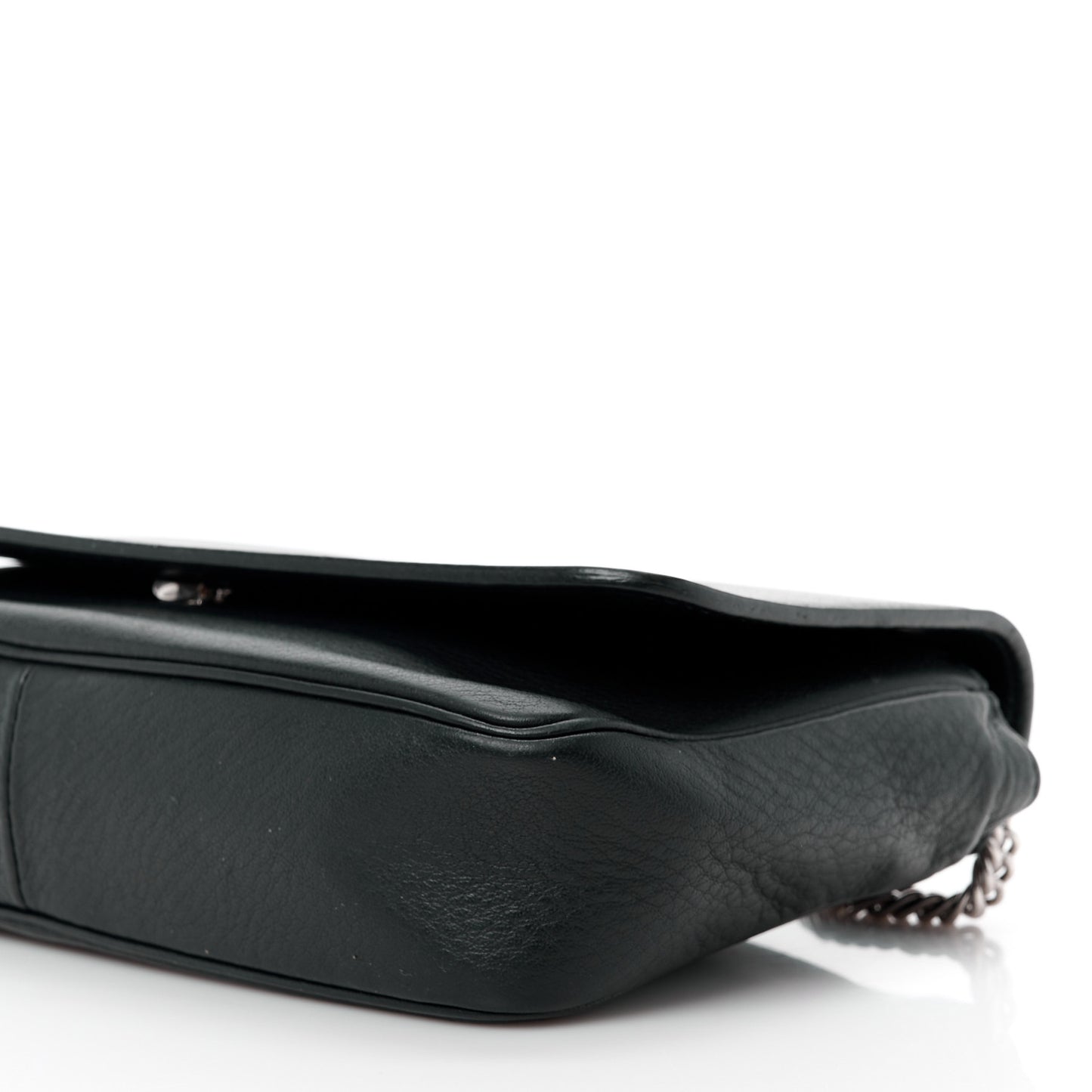 Pebbled Calfskin Logo Everyday Flap Chain Wallet Black