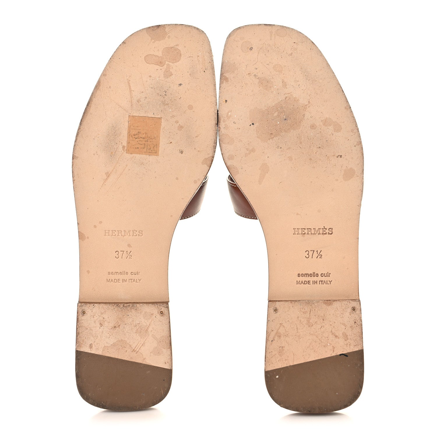 Hermes Box Calfskin Oran Sandals 37.5 Gold 6 of 10