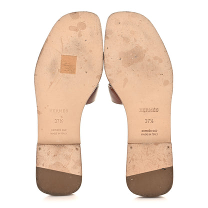 Hermes Box Calfskin Oran Sandals 37.5 Gold 6 of 10