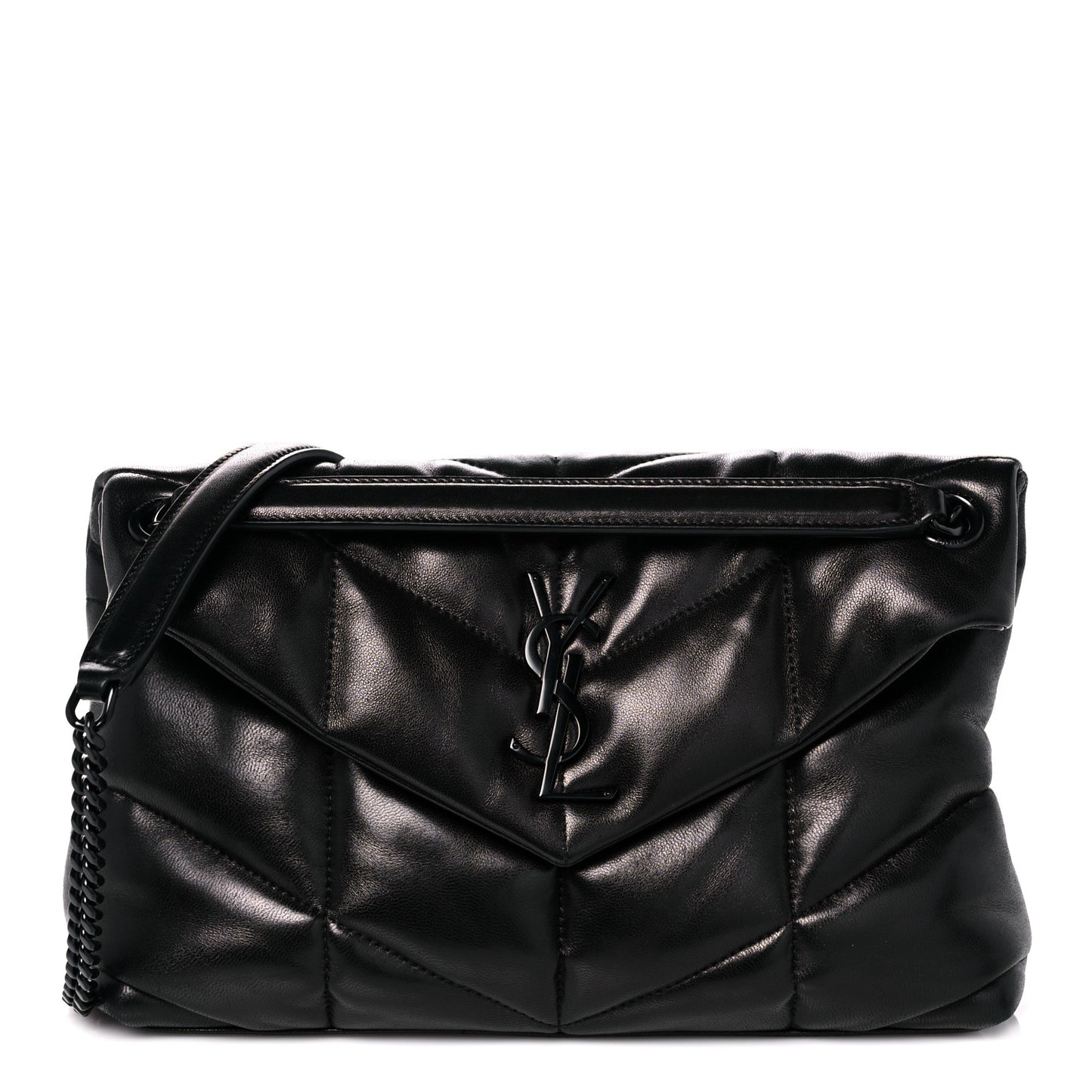Lambskin Quilted Monogram Monochrome Small Loulou Puffer Chain Satchel Black