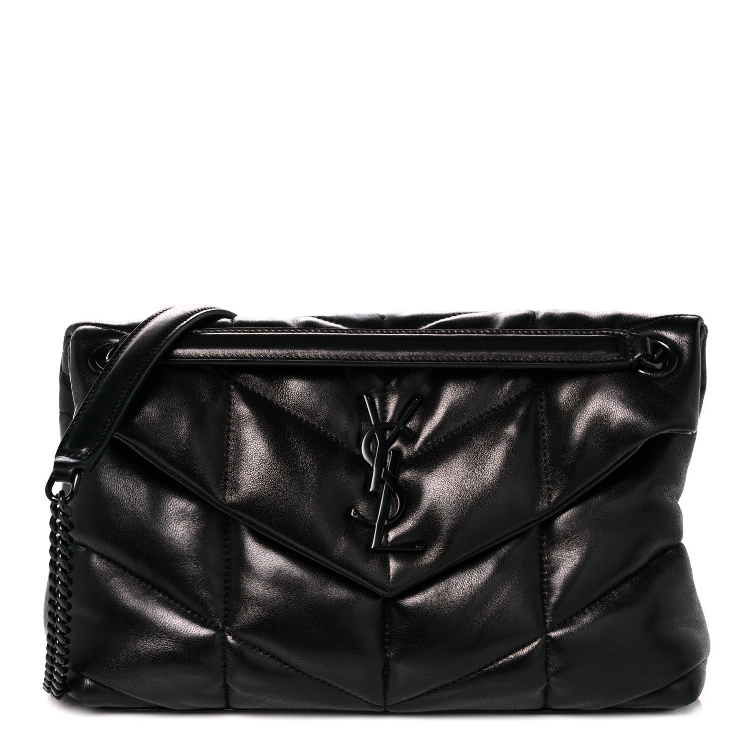 Saint Laurent Lambskin Quilted Monogram Monochrome Small Loulou Puffer Chain Satchel Black 1 of 13