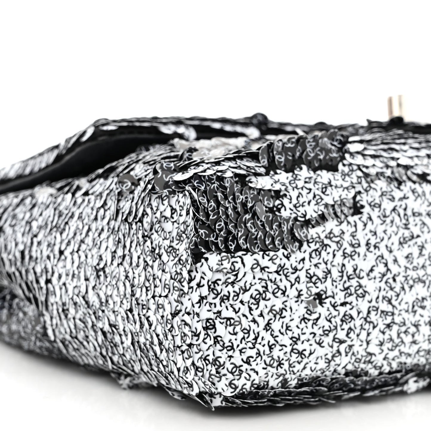 Sequin CC Logo Small Single Flap White Black