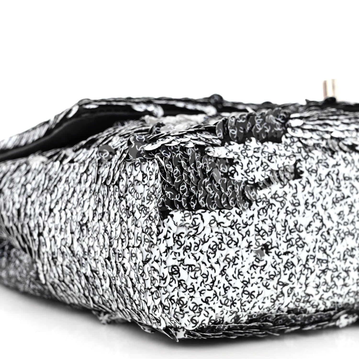 Chanel Sequin CC Logo Small Single Flap White Black 9 of 10