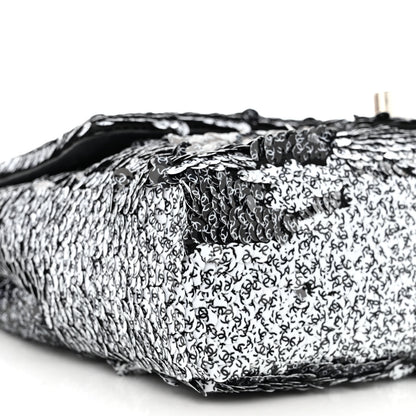 Chanel Sequin CC Logo Small Single Flap White Black 9 of 10