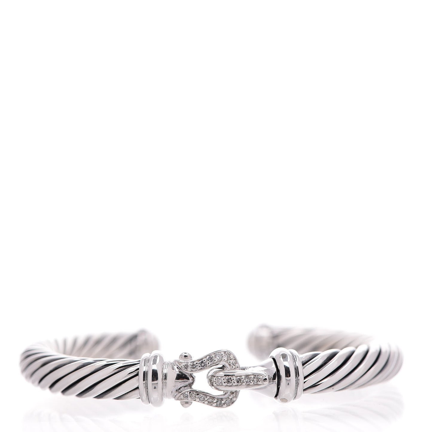 Sterling Silver Diamond 7mm Cable Buckle Cuff Bracelet