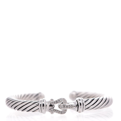 David Yurman Sterling Silver Diamond 7mm Cable Buckle Cuff Bracelet 1 of 5