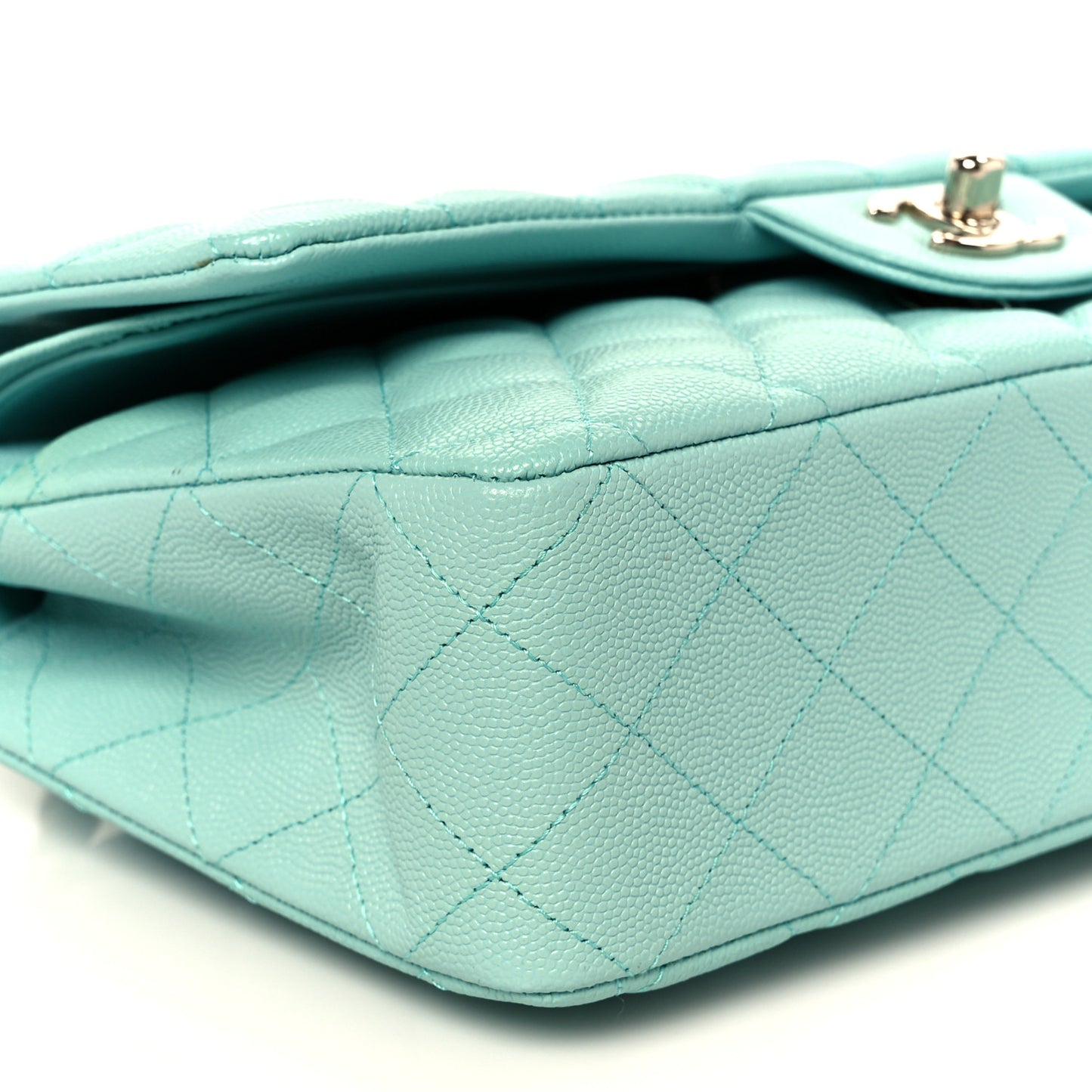 Caviar Quilted Medium Double Flap Light Blue