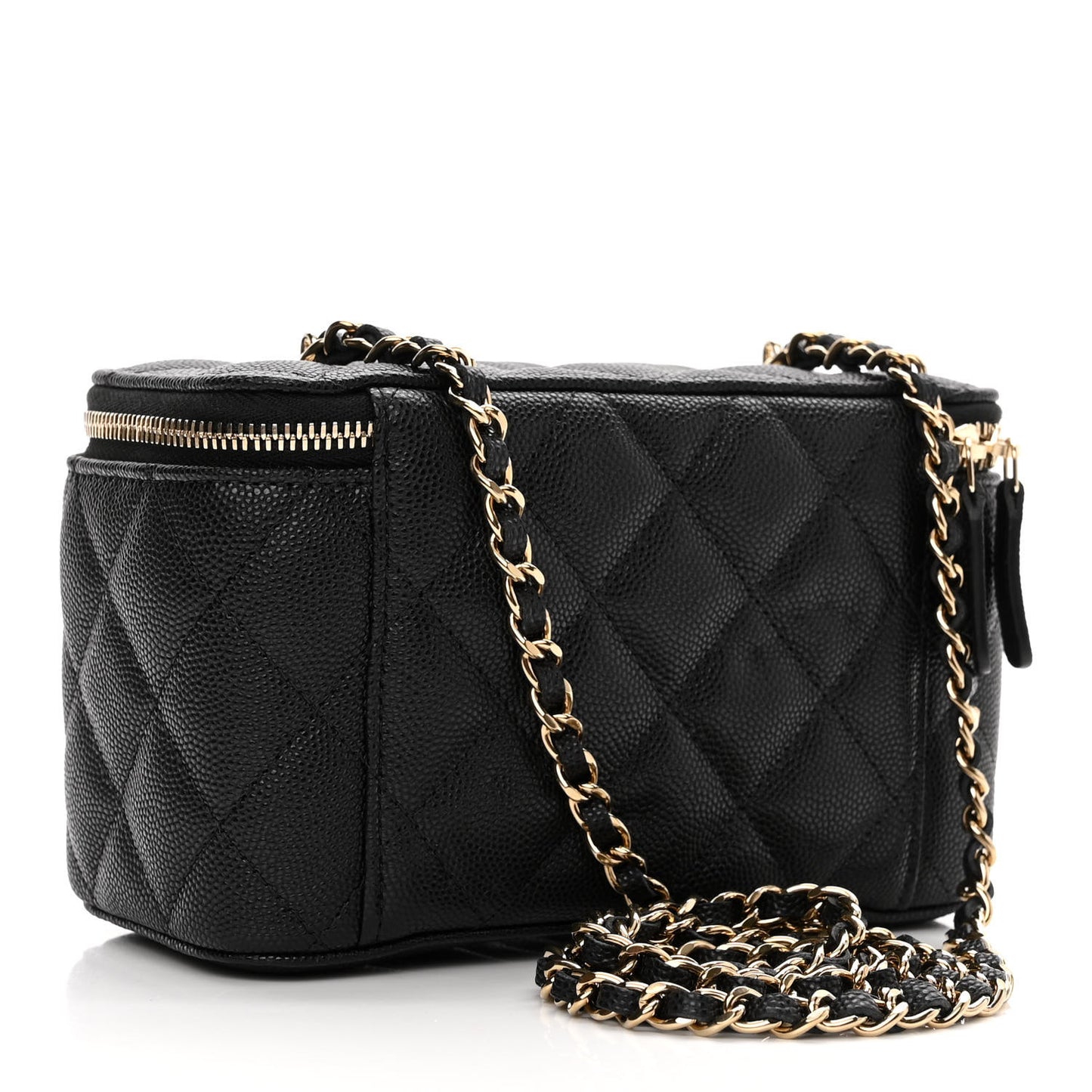Caviar Quilted Small Vanity Case With Chain Black