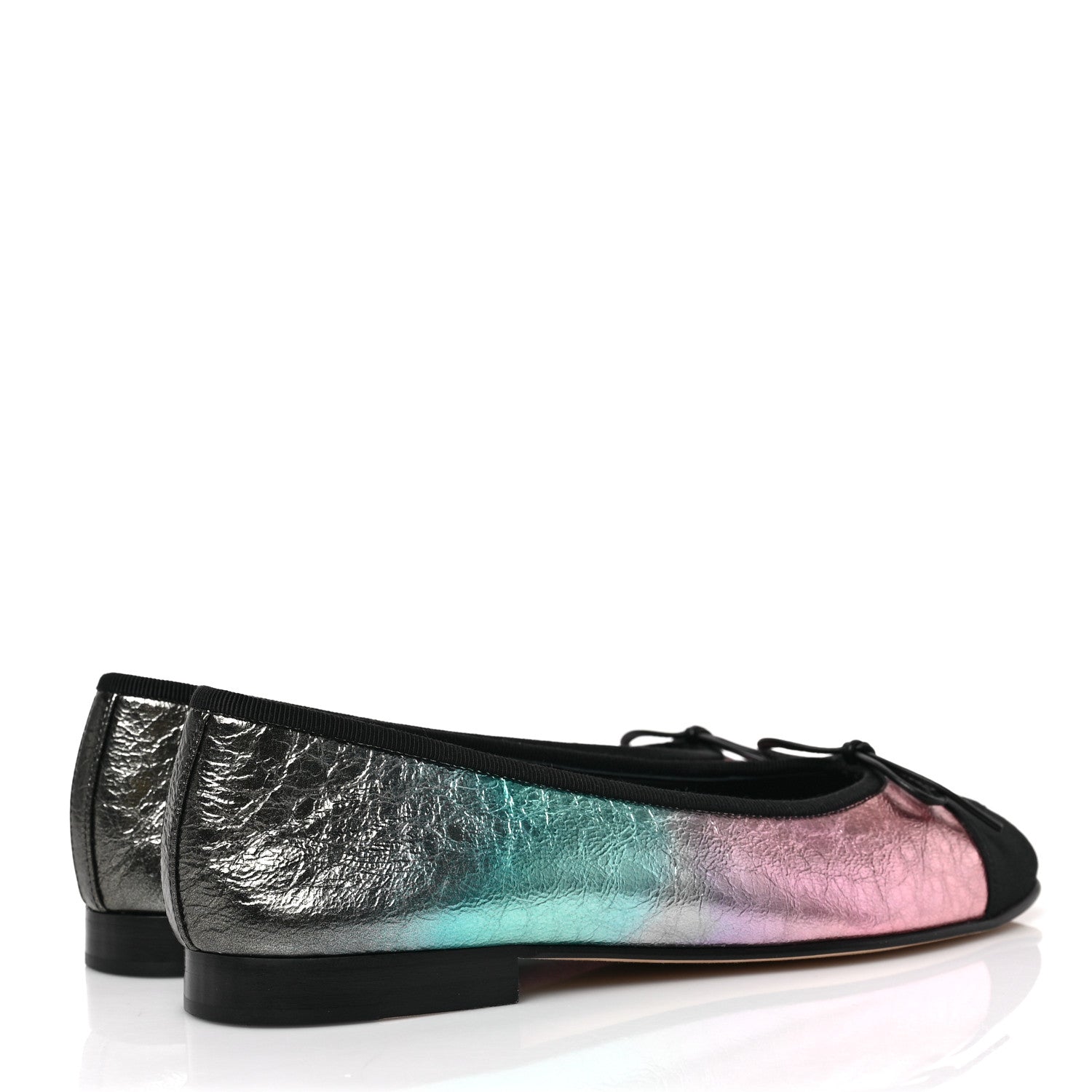 Chanel Laminated Calfskin Grosgrain Cap Toe CC Ballerina Flats 37 Multicolor Black 4 of 8