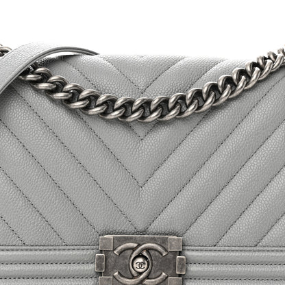Chanel Caviar Chevron Quilted Medium Boy Flap Grey 8 of 14