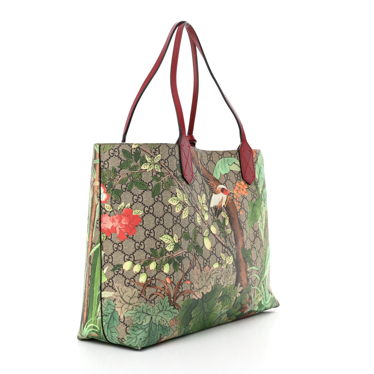 GG Supreme Monogram Tian Medium Shopping Tote Beige Multicolor Red