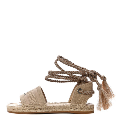 Christian Dior Canvas Embroidered Granville Ankle Tie Espadrille Flat Sandals 36.5 Cream 1 of 9