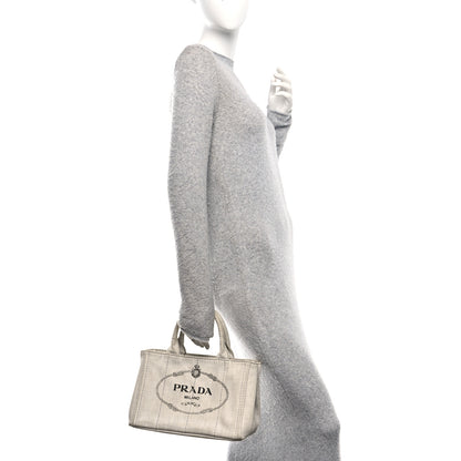 Prada Denim Small Logo Tote Bianco 2 of 12
