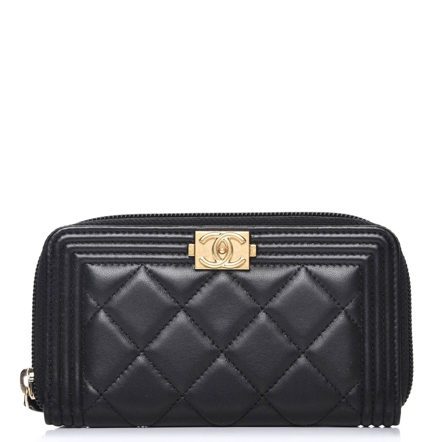 Lambskin Quilted Small Boy Zip Around Wallet Black