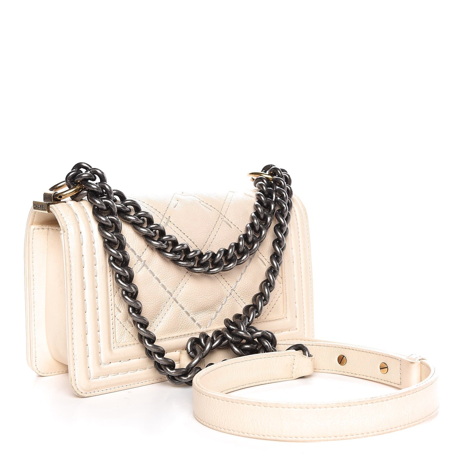 Chanel Calfskin Double Stitch Small Boy Flap White 3 of 13