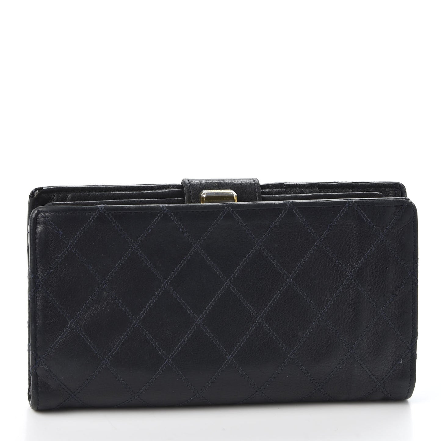 Lambskin Diamond Stitched French Wallet Black