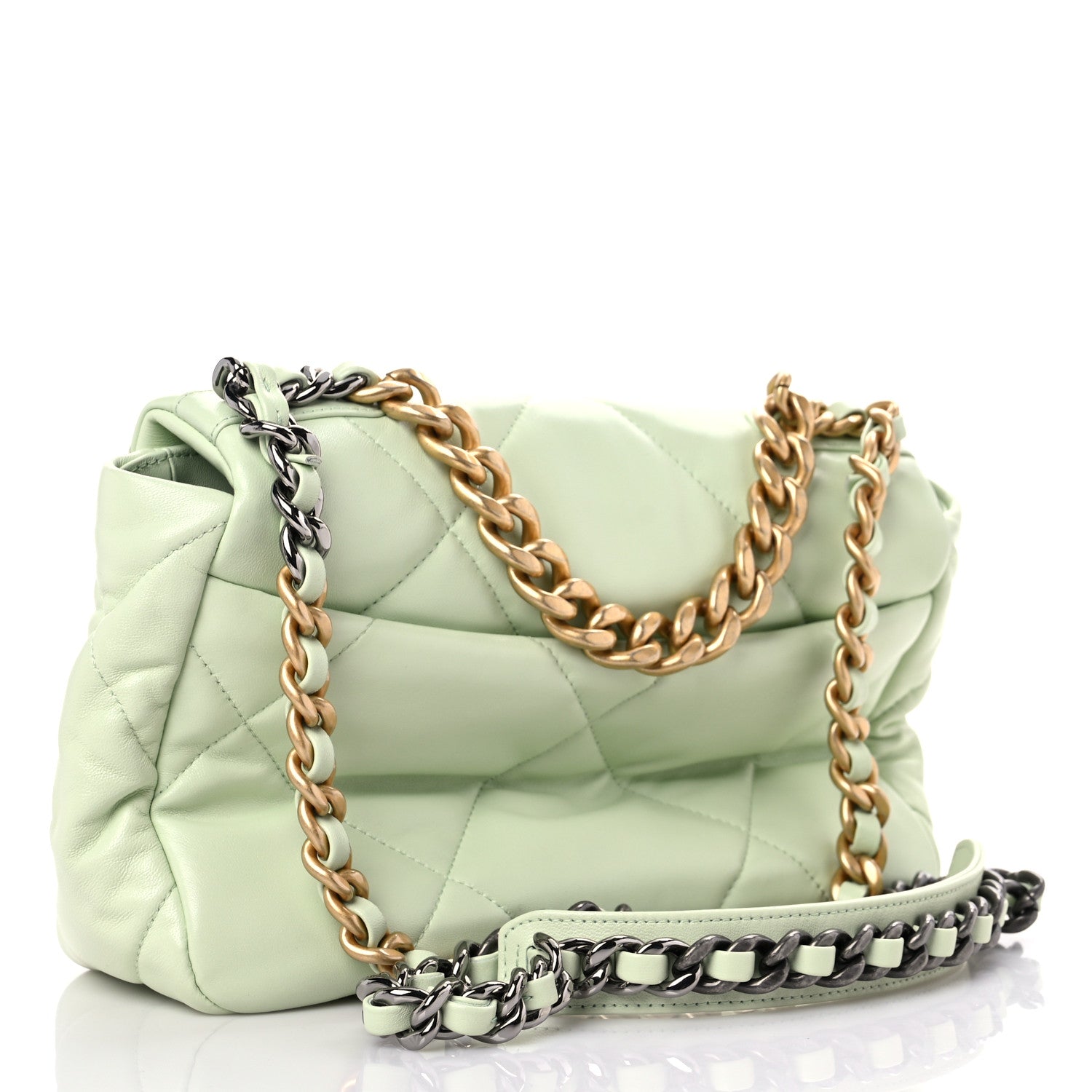 Chanel Goatskin Quilted Medium Chanel 19 Flap Light Green 3 of 10