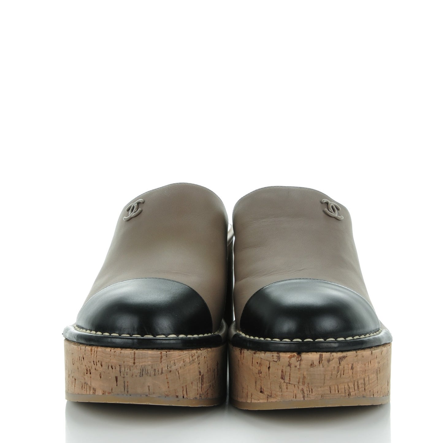 Glazed Calfskin Cork Cap Toe Platform Mules 40 Brown Black